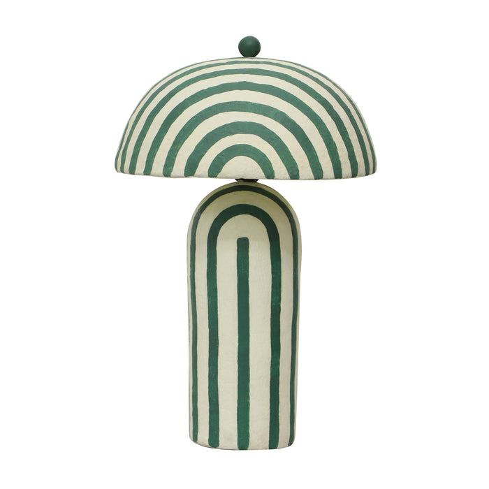 Maiori Dark Green Striped Papier Mache Table Lamp - Home And Beyond