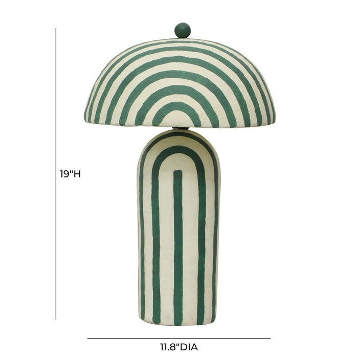 Maiori Dark Green Striped Papier Mache Table Lamp - Home And Beyond