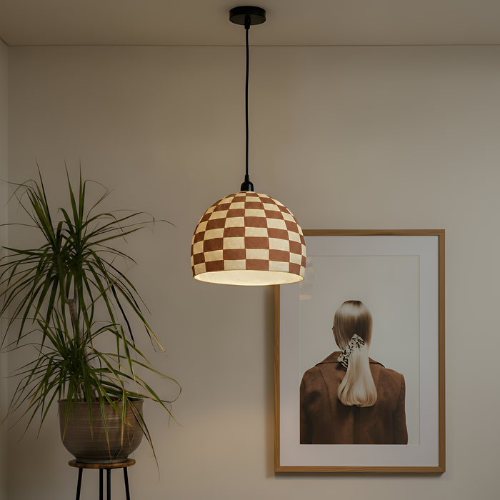Taurus White and Terracotta Cotton Mache Pendant Lamp - Home And Beyond