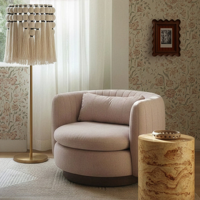 Tutu Cream Cotton Tasseled Floor Lamp - Home And Beyond