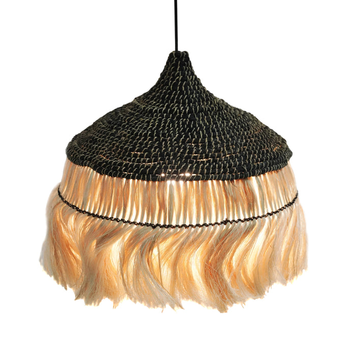 Sula Natural and Black Upcycled Abaca Pendant Lamp - Home And Beyond