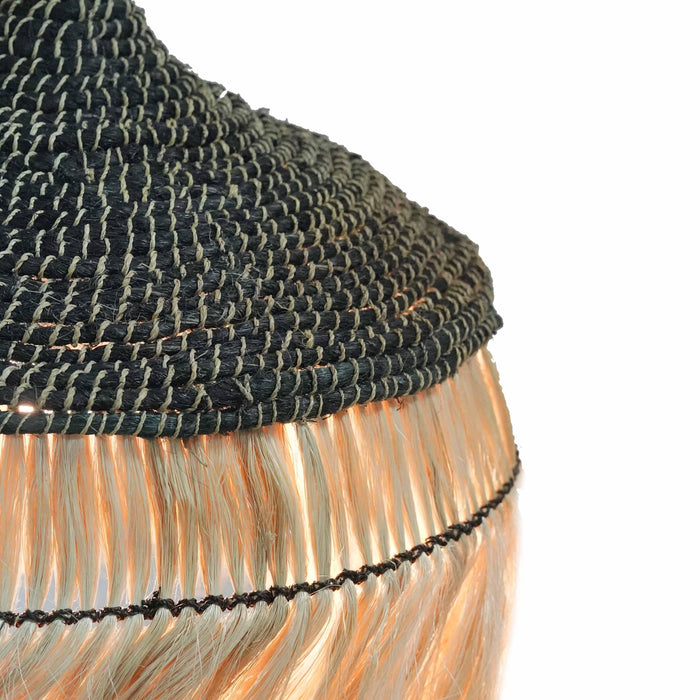 Sula Natural and Black Upcycled Abaca Pendant Lamp - Home And Beyond