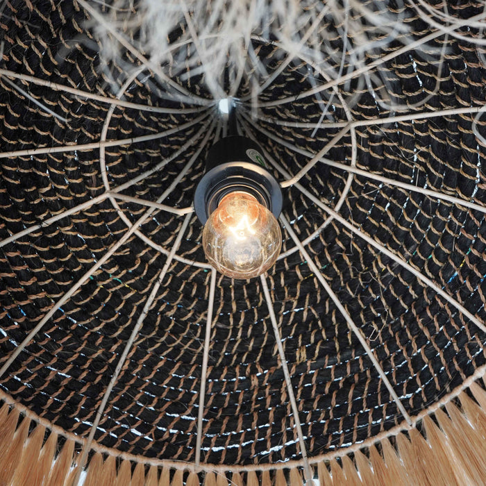 Sula Natural and Black Upcycled Abaca Pendant Lamp - Home And Beyond