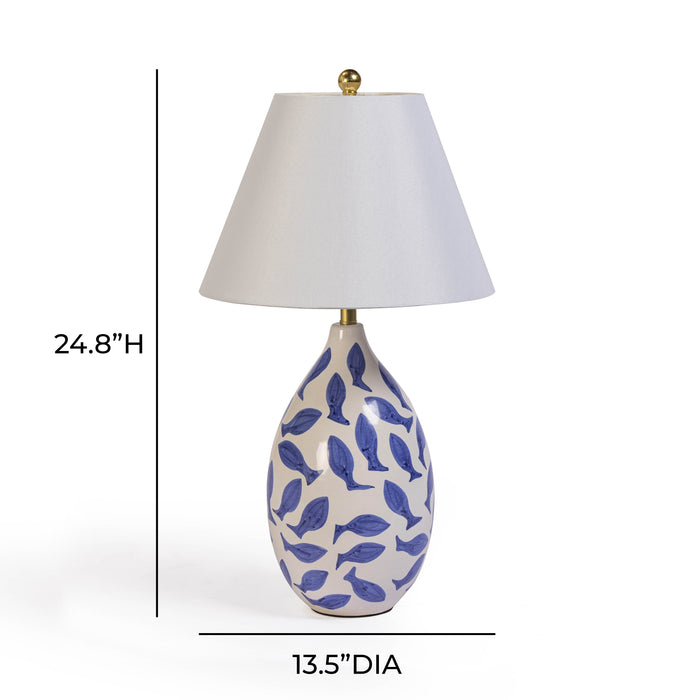 Sardine White &amp; Blue Ceramic Table Lamp - Home And Beyond