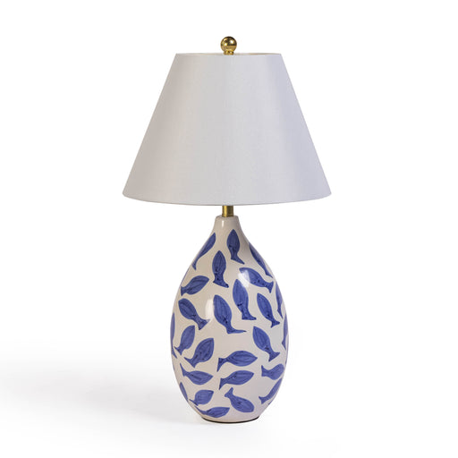 Sardine White &amp; Blue Ceramic Table Lamp - Home And Beyond