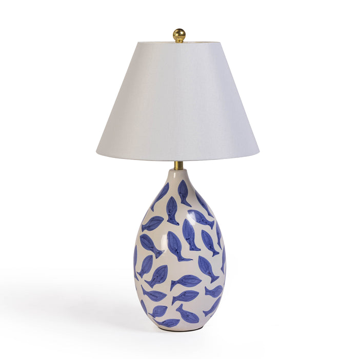 Sardine White &amp; Blue Ceramic Table Lamp - Home And Beyond