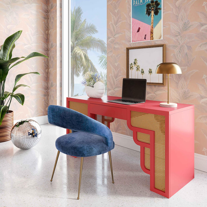 Suzie Coral Pink & Rattan Executive Desk - UK - Home And Beyond