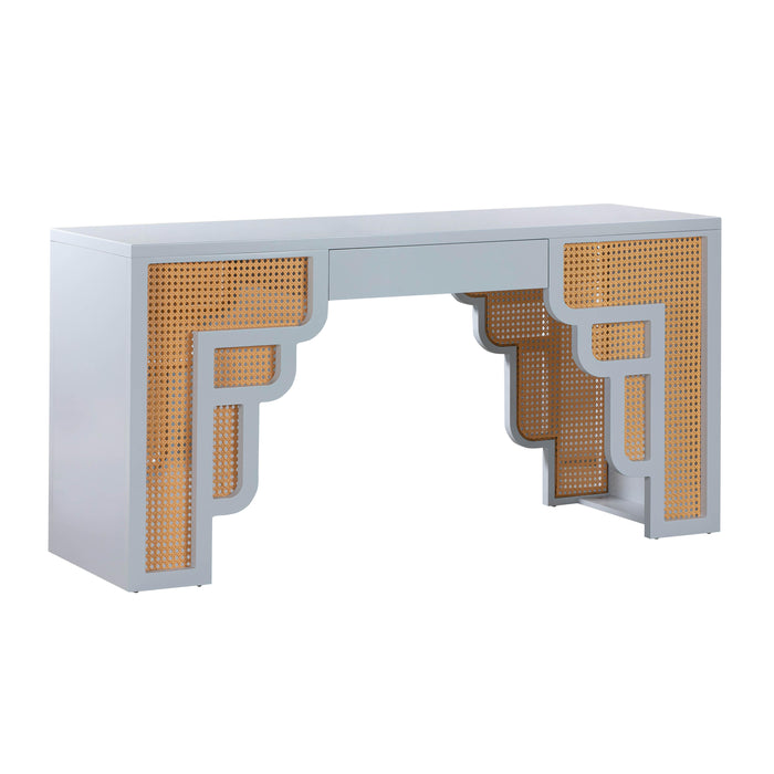 Suzie Pastel Blue & Rattan Executive Desk - UK - Home And Beyond