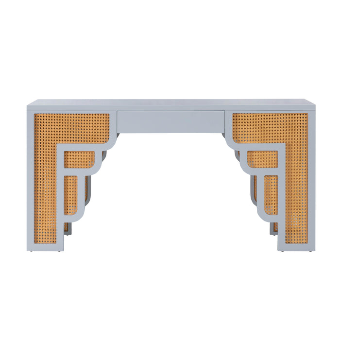 Suzie Pastel Blue & Rattan Executive Desk - UK - Home And Beyond