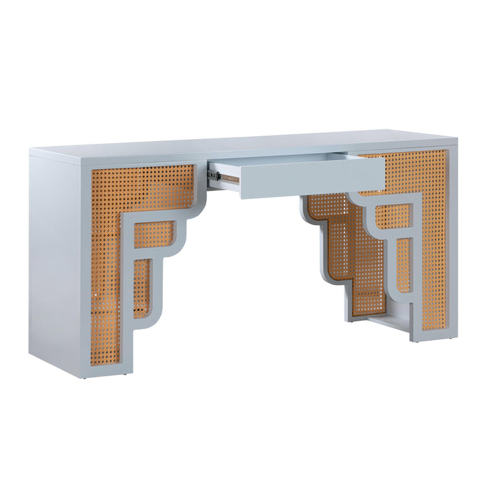 Suzie Pastel Blue & Rattan Executive Desk - UK - Home And Beyond