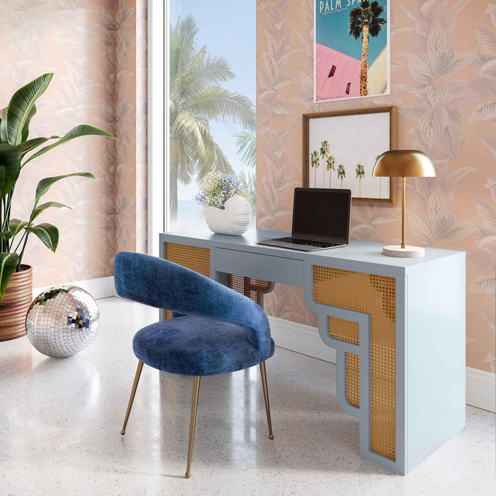 Suzie Pastel Blue & Rattan Executive Desk - UK - Home And Beyond