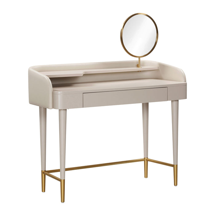 Penelope Taupe Vegan Leather Wrapped Vanity Desk - UK - Home And Beyond