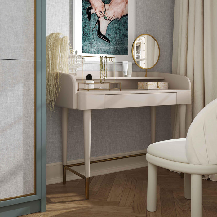 Penelope Taupe Vegan Leather Wrapped Vanity Desk - UK - Home And Beyond