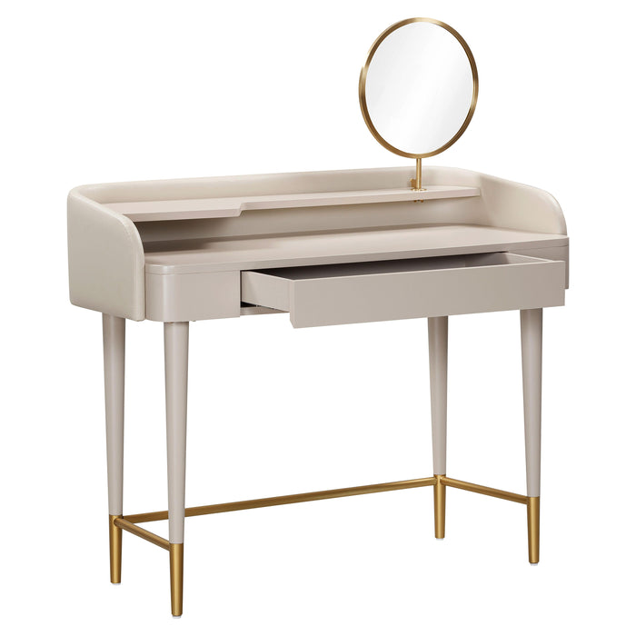 Penelope Taupe Vegan Leather Wrapped Vanity Desk - UK - Home And Beyond
