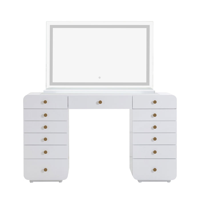 Hollywood 56" White Desk with LED Panel Vanity Mirror - Home And Beyond
