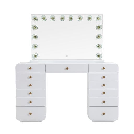 Hollywood 56" White Desk with Vanity Mirror - Home And Beyond