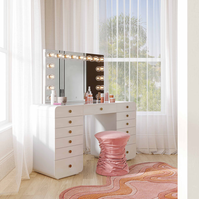 Hollywood 56" White Desk with Vanity Mirror - Home And Beyond