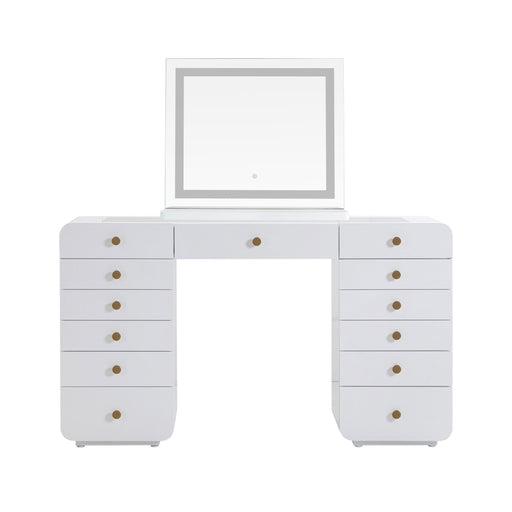 Hollywood 56" White Desk with LED Panel Vanity Mirror - Home And Beyond