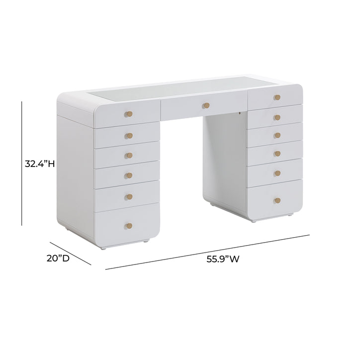 Hollywood 56" White Desk with LED Panel Vanity Mirror - Home And Beyond
