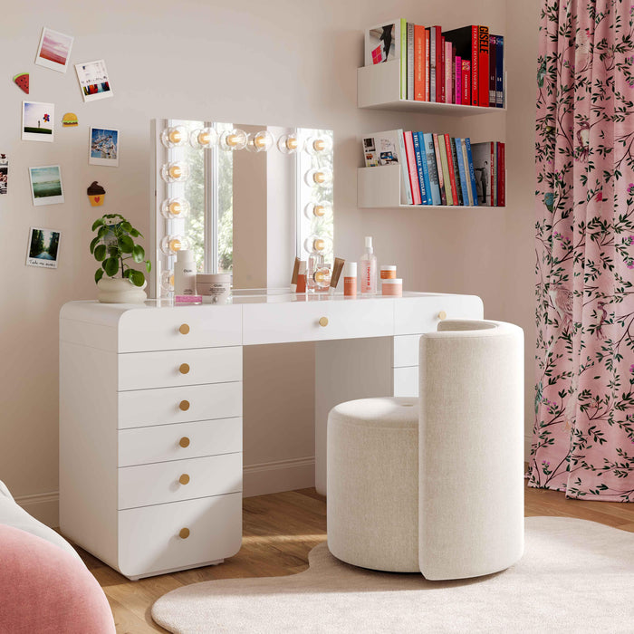 Alyssa Cream Upcycled Velvet Rolling Desk Chair - Home And Beyond