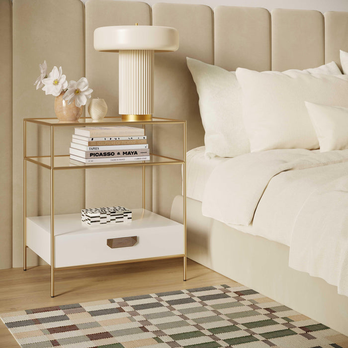 Darla Cream Glass Nightstand - UK - Home And Beyond