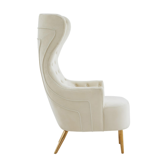 Jezebel Cream Velvet Wingback Chair - UK - Home And Beyond