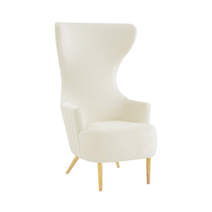 Julia Cream Velvet Channel Tufted Wingback Chair - UK - Home And Beyond