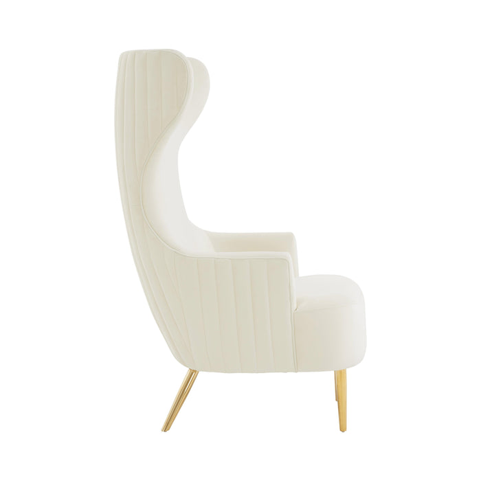Julia Cream Velvet Channel Tufted Wingback Chair - UK - Home And Beyond