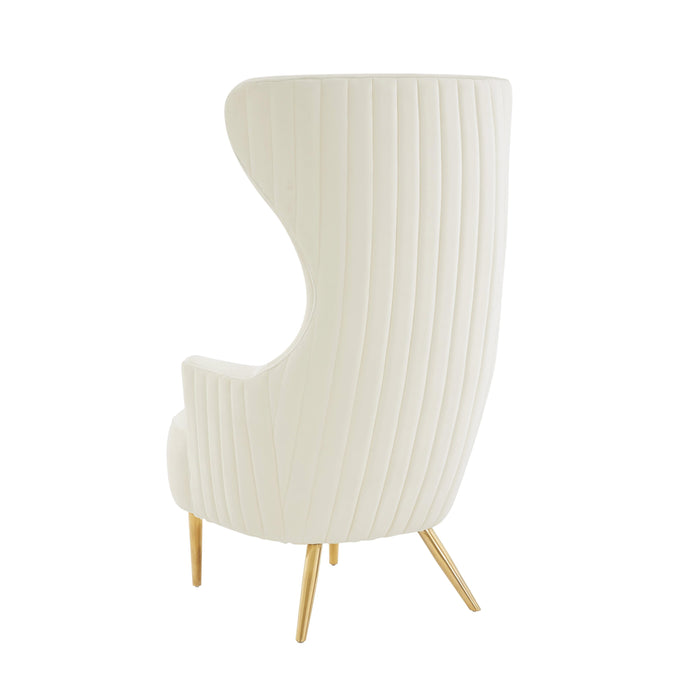 Julia Cream Velvet Channel Tufted Wingback Chair - UK - Home And Beyond