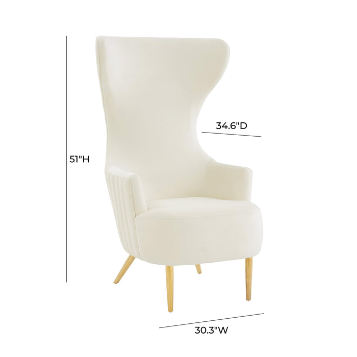 Julia Cream Velvet Channel Tufted Wingback Chair - UK - Home And Beyond