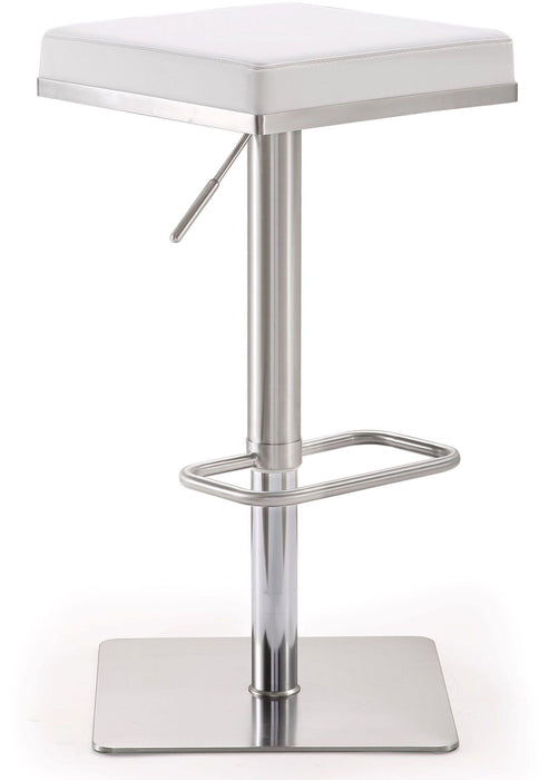 Bari White Performance Vegan Leather and Stainless Steel Adjustable Barstool - Home And Beyond