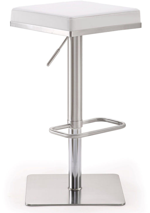 Bari White Performance Vegan Leather and Stainless Steel Adjustable Barstool - Home And Beyond