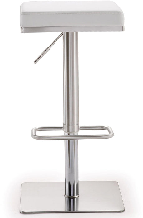 Bari White Performance Vegan Leather and Stainless Steel Adjustable Barstool - Home And Beyond