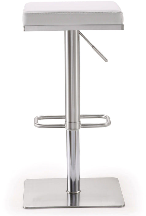 Bari White Performance Vegan Leather and Stainless Steel Adjustable Barstool - Home And Beyond