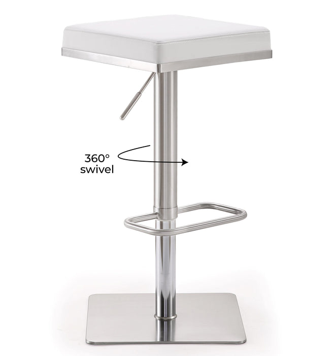 Bari White Performance Vegan Leather and Stainless Steel Adjustable Barstool - Home And Beyond