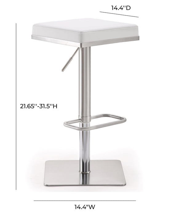Bari White Performance Vegan Leather and Stainless Steel Adjustable Barstool - Home And Beyond