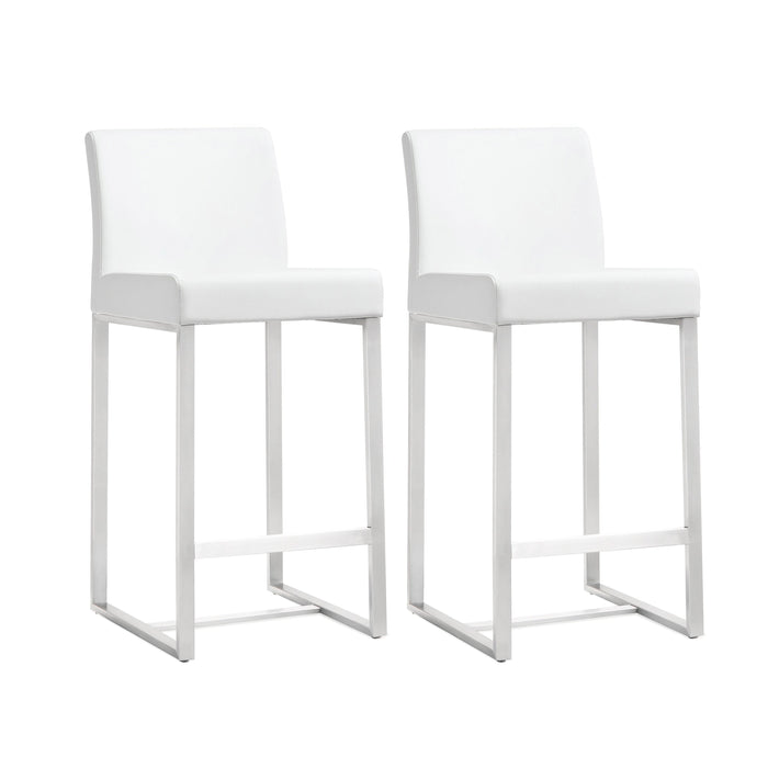 Denmark Performance Vegan Leather Stool with Silver Base - Set of 2