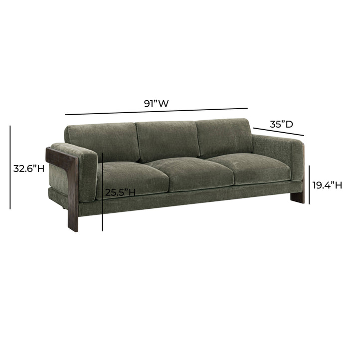 Elyn 91" Olive Green Upcycled Contract-Grade Chenille Sofa - Home And Beyond
