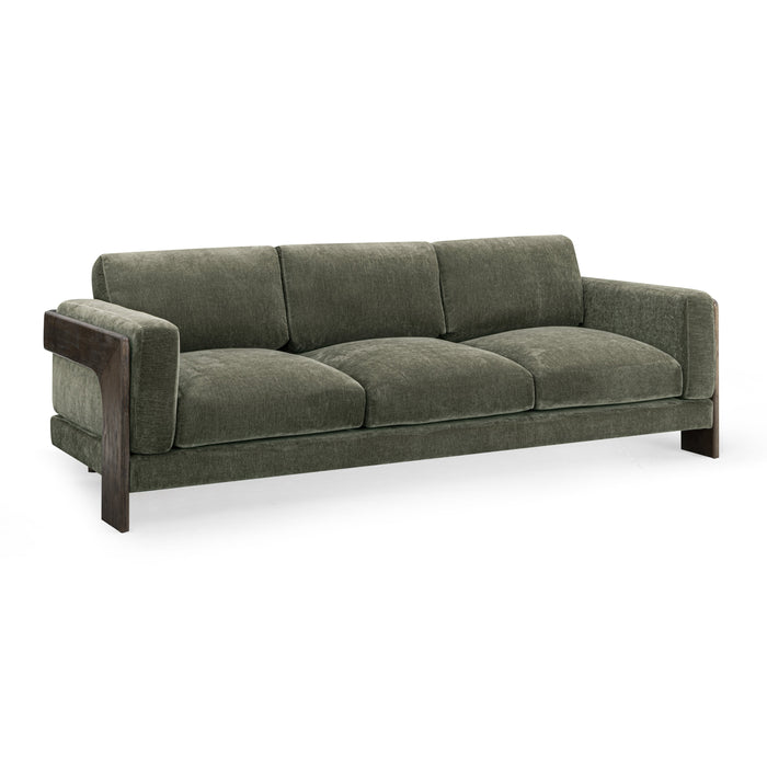 Elyn 91" Olive Green Upcycled Contract-Grade Chenille Sofa - Home And Beyond