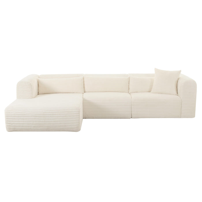 Tarra Fluffy Oversized Cream Corduroy Modular LAF Sectional - UK - Home And Beyond