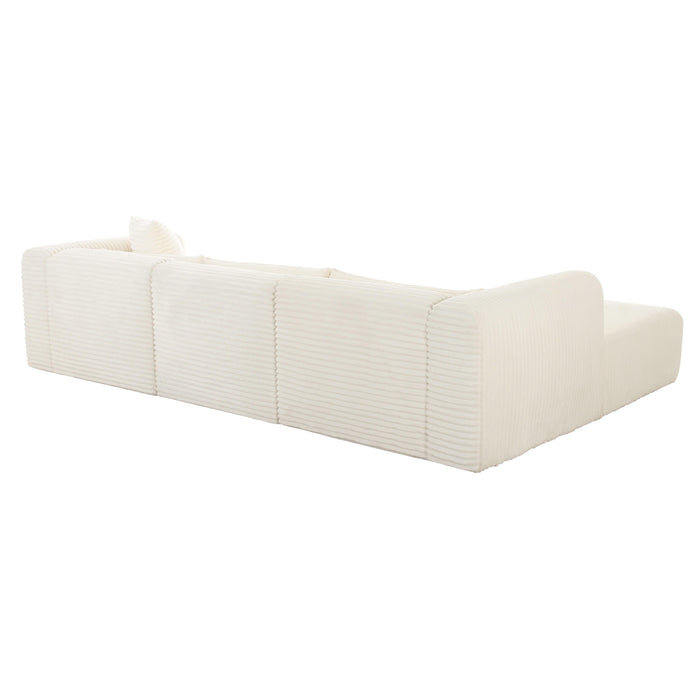 Tarra Fluffy Oversized Cream Corduroy Modular LAF Sectional - UK - Home And Beyond
