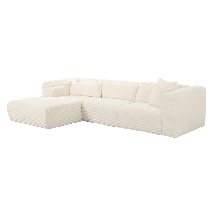Tarra Fluffy Oversized Cream Corduroy Modular LAF Sectional - UK - Home And Beyond