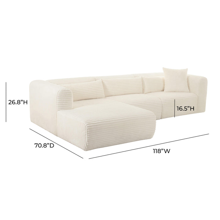 Tarra Fluffy Oversized Cream Corduroy Modular LAF Sectional - UK - Home And Beyond