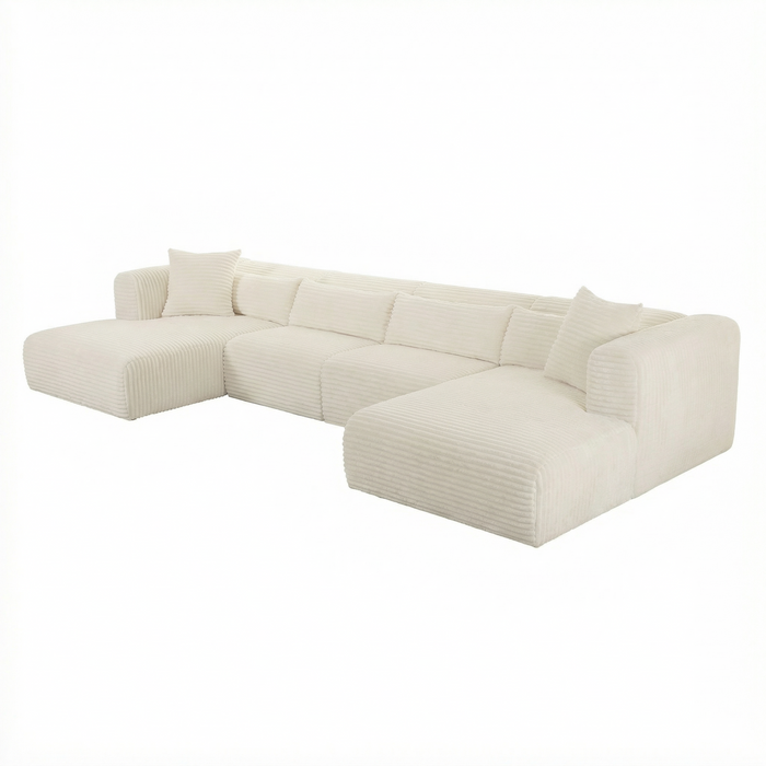 Tarra 4-Piece Fluffy Oversized Performance Corduroy Modular U-Sectional - Home And Beyond