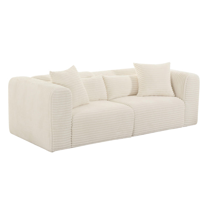 Tarra Fluffy Oversized Cream Corduroy Modular Loveseat - UK - Home And Beyond