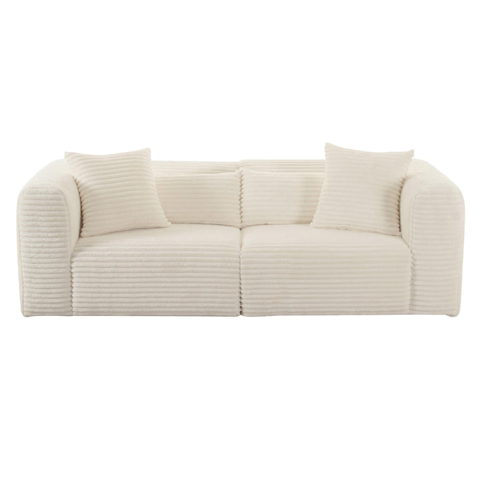 Tarra Fluffy Oversized Cream Corduroy Modular Loveseat - UK - Home And Beyond