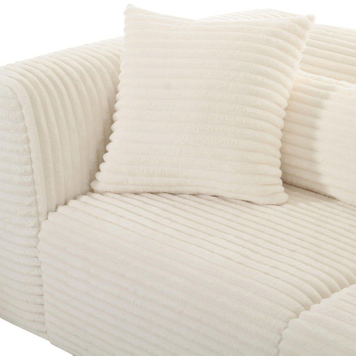 Tarra Fluffy Oversized Cream Corduroy Modular Loveseat - UK - Home And Beyond