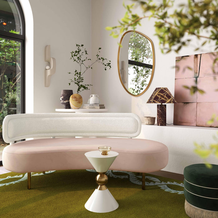 Tischa Cream Boucle & Blush Velvet Sofa - Home And Beyond