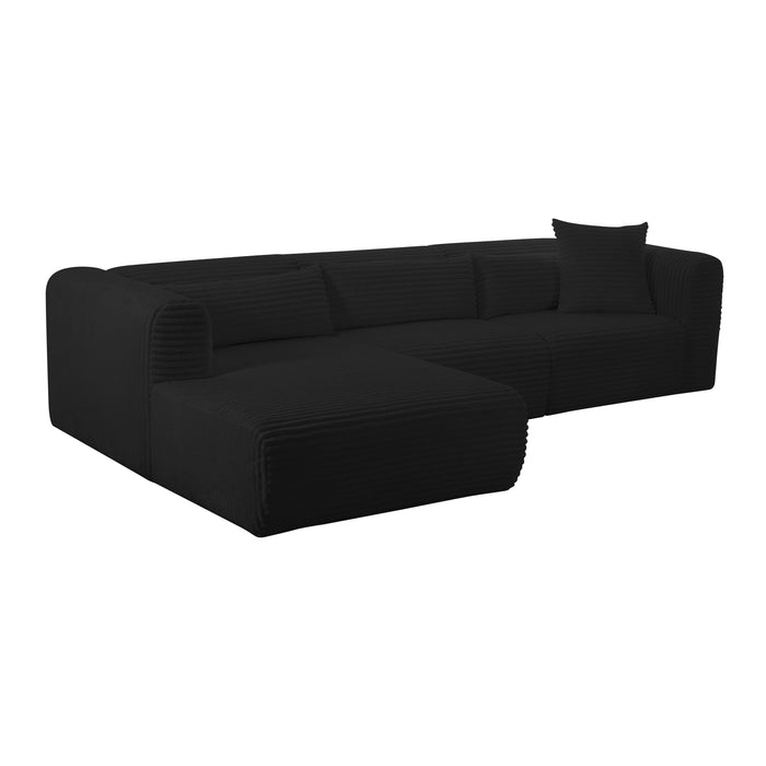 Tarra Fluffy Oversized Black Corduroy Modular LAF Sectional - Home And Beyond