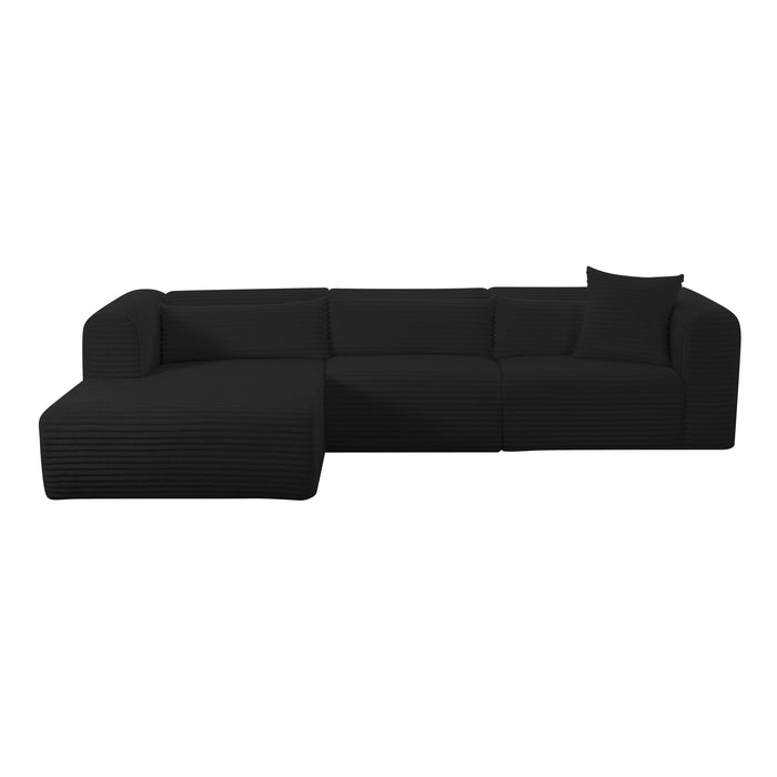 Tarra Fluffy Oversized Black Corduroy Modular LAF Sectional - Home And Beyond